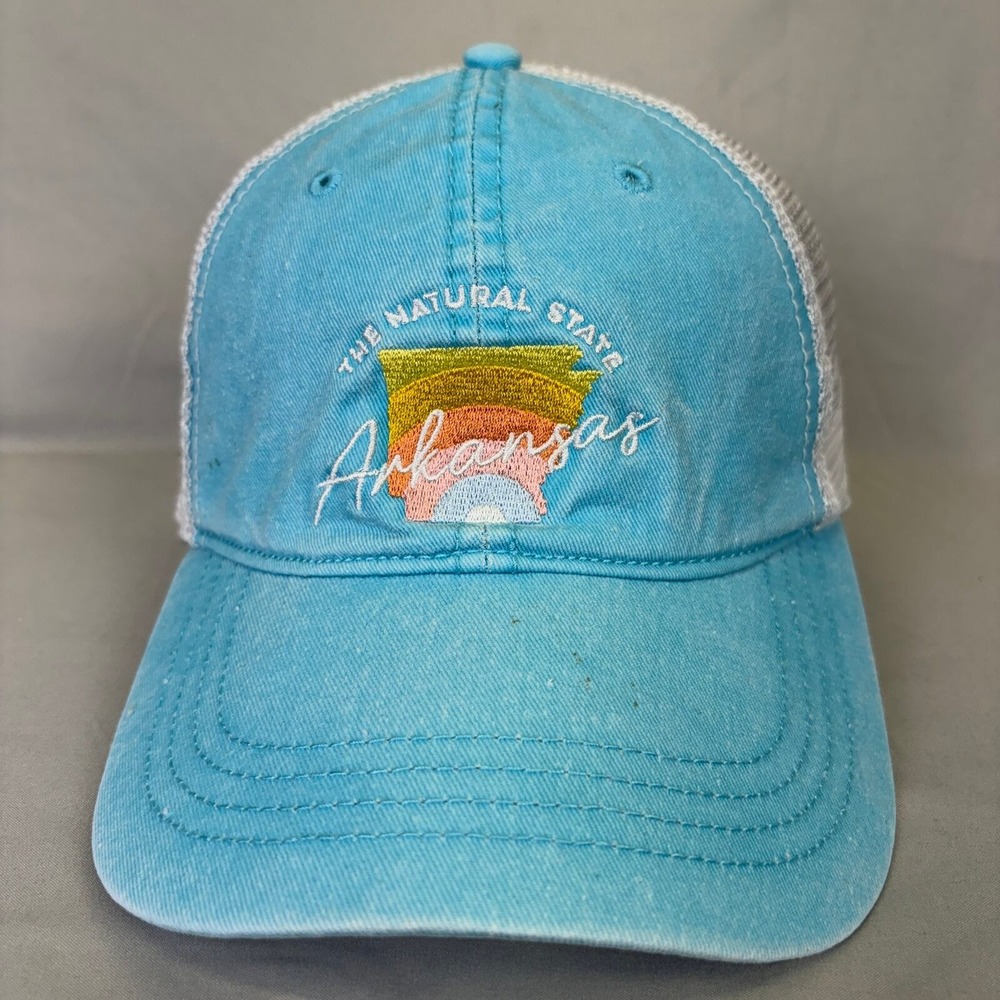 Home Free Trucker Hat Arkansas Natural State Unisex OSFM Blue Rainbow Mesh Cap